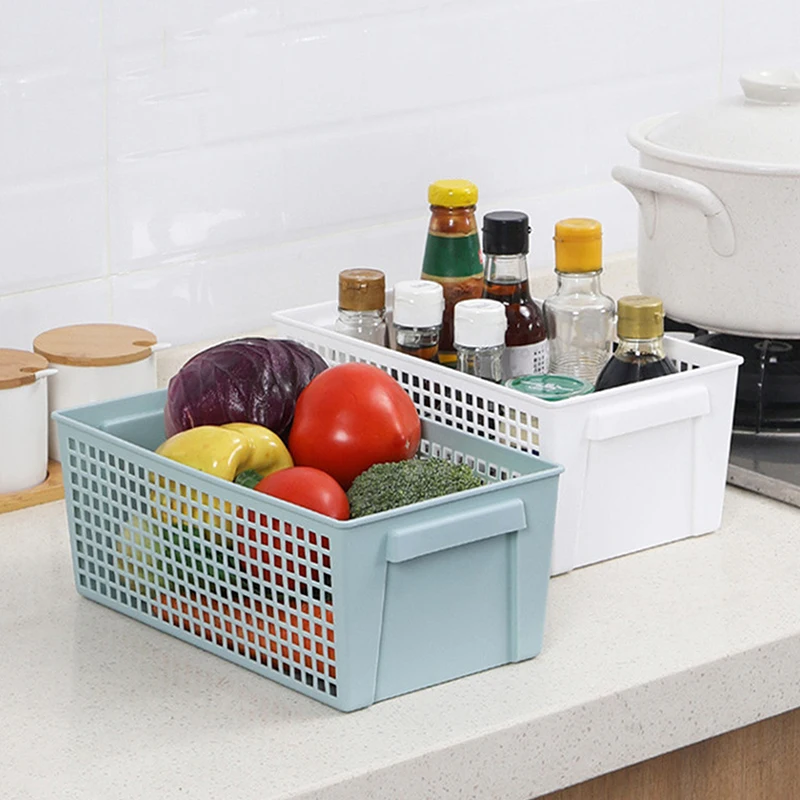 Cesta de almacenamiento de escritorio, cesta de almacenamiento Rectangular hueca para aperitivos, caja de artículos diversos, cesta de almacenamiento de plástico, 1 ud.