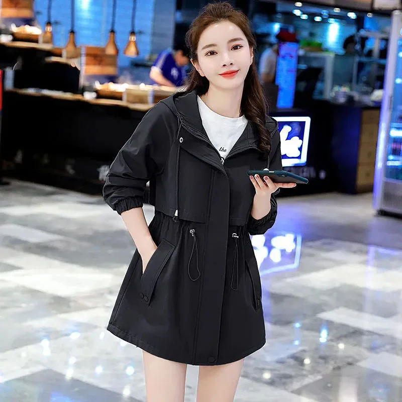 Korean Autumn Lady With Lining Cloth Jacket British Style Women Mid Length Version Windbreaker Coat  Female Long Sleeved Outwear