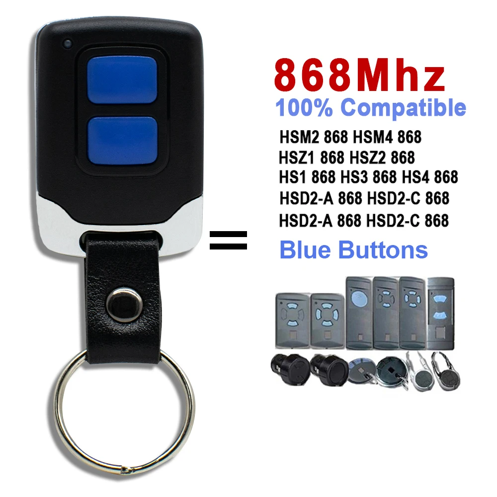 868.3MHz Remote Control For HORMANN HSM2 HSM4 HSE2 HSE4 HS1 HS4 868MHz Garage Door Opener Blue Button Keychain Hand Transmitter