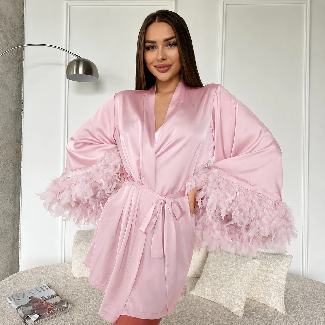 Pajamas Women's Autumn and Winter 2026 Feather Splicing Women's Pajamas Loungewear
