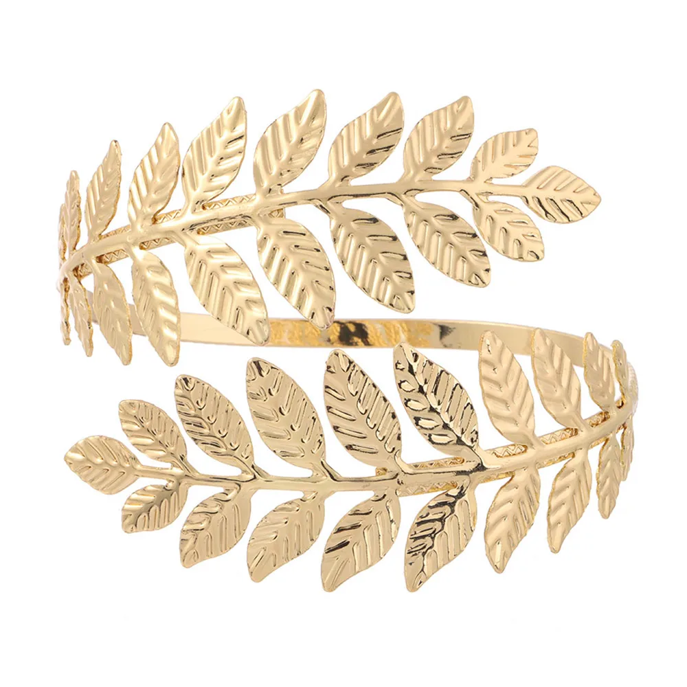 Greek Roman Laurel Leaf Bangle Vintage Metal Arm Bracelet for Women Temperament Round Shape Arm Chain Upper Arm Bracelet Jewelry