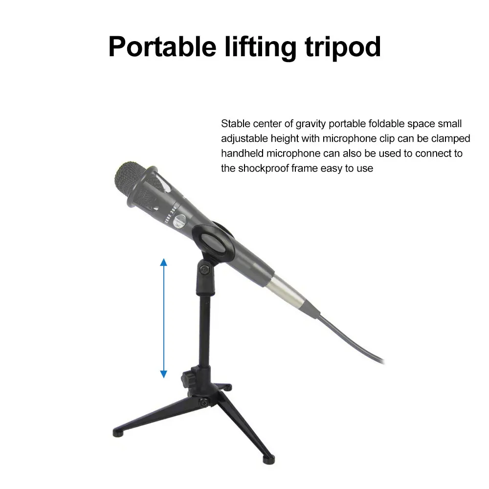 Universal Microphone Stand Desktop Tripod Mini Portable Table Stand Adjustable Mic Clip Holder Bracket Lightweight Bracket 