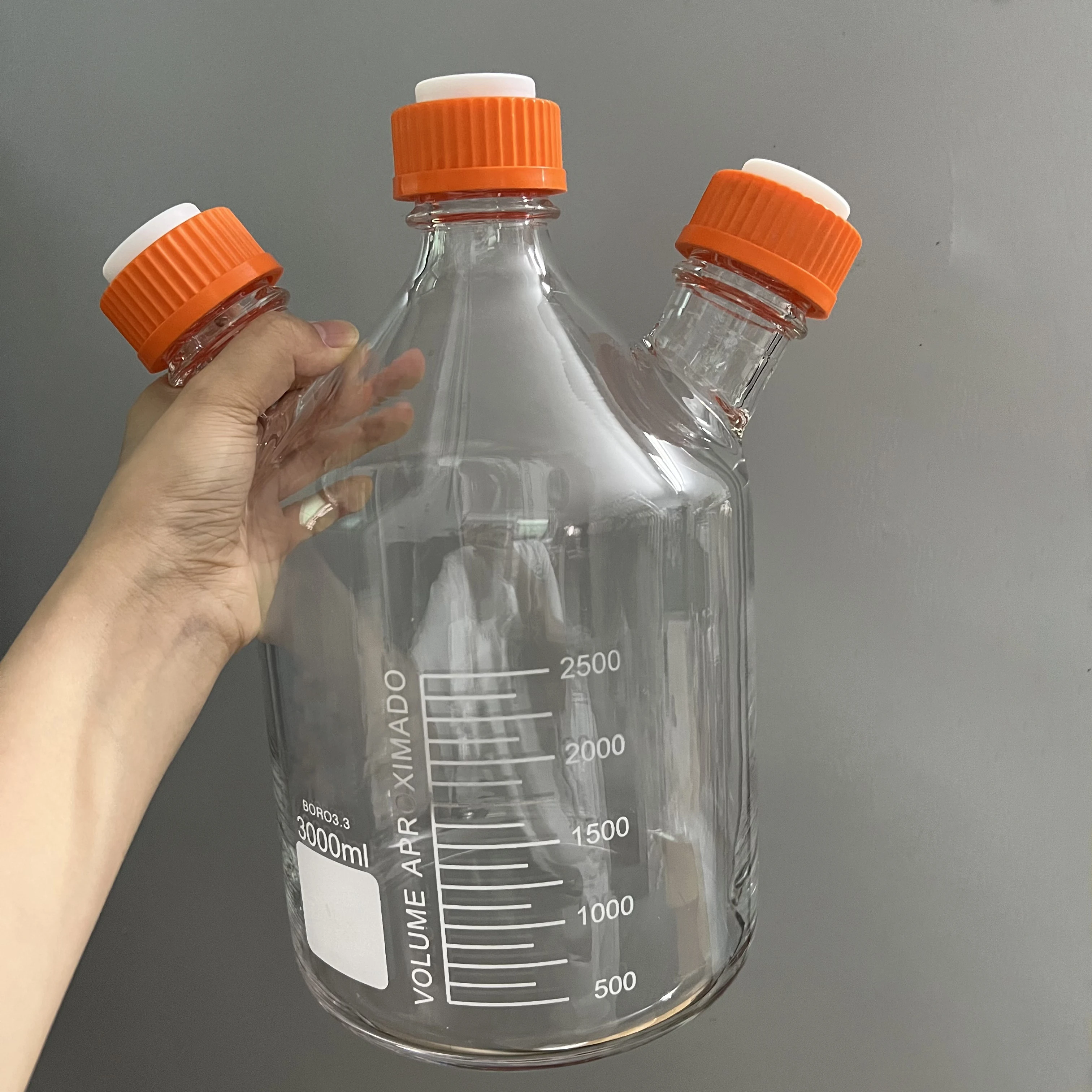1-ピース-3-ネックモバイル液体相ボトル-3000ml-gl45-ネジ口液体貯蔵ボトル溶媒廃液ボトル