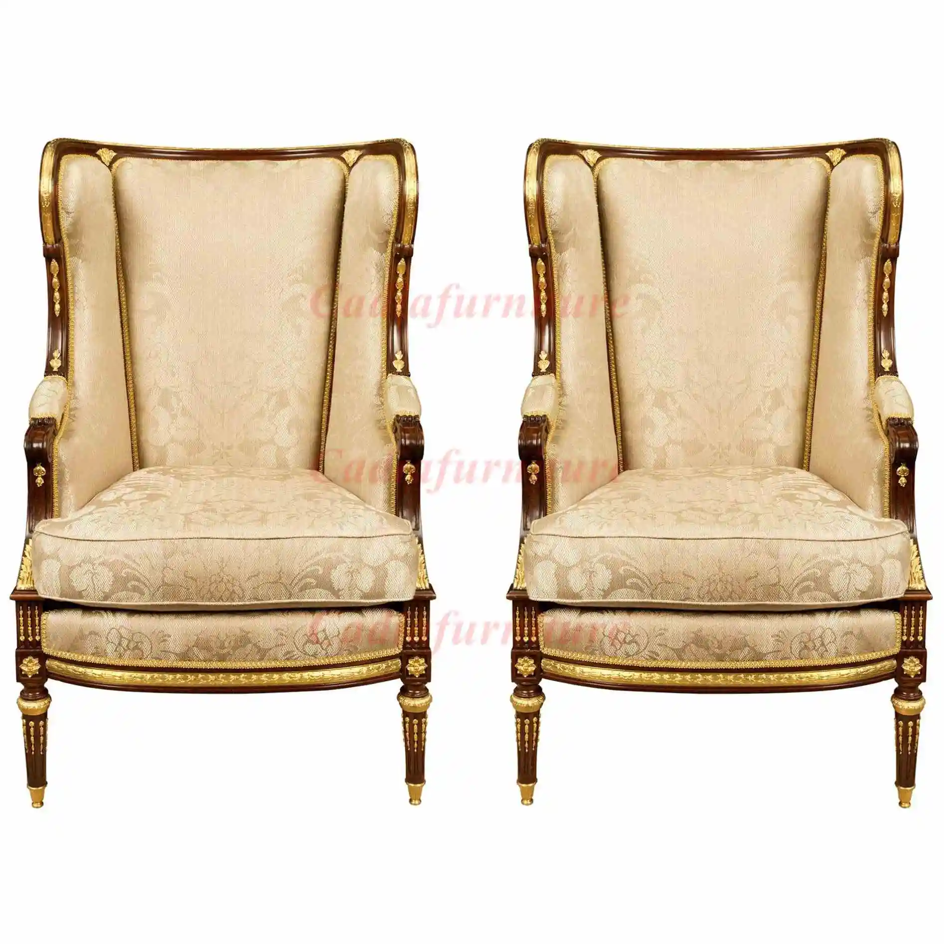 French Design Livingroom Furniture High Back Cushion Seat Fabric Velvet Accent Chairs Solid Wood Structure Sofa Chairs