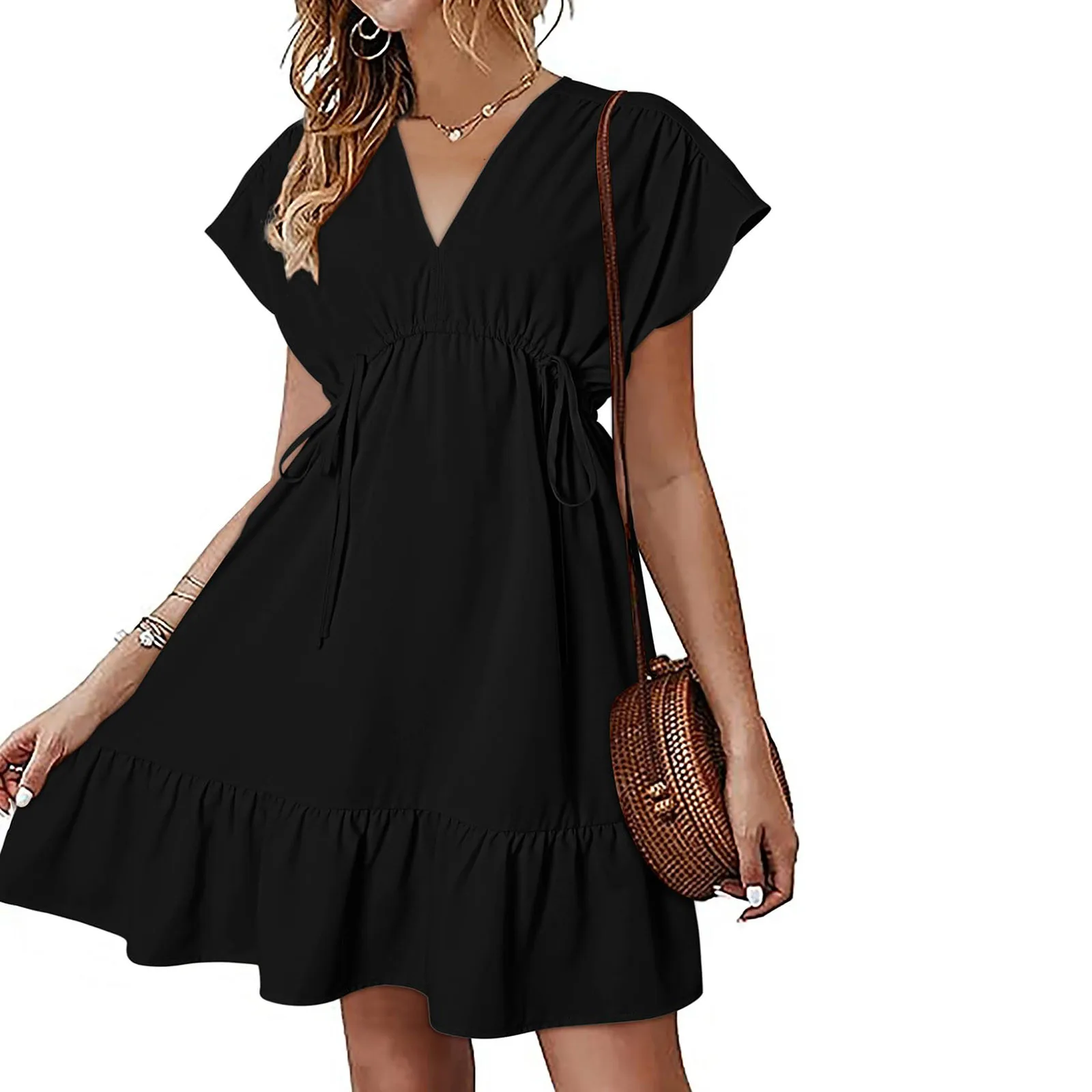 Sommer einfarbig Freizeit kleid Frauen Boden T-Shirt Kleid weibliche Kurzarm Strand lose Mini kurze A-Linie Kleider Vestidos