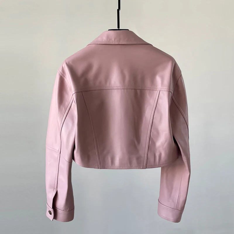 100% 진짜 가죽 재킷 여성 짧은 양피 오토바이 코트 2025 싱글 브레스트 여성 streetwear 슬림 피트 가죽 자켓