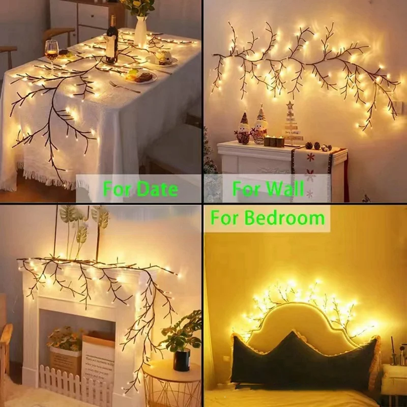 ABKP-72LEDS Bendable Willow Rattan Lamp, Rattan Tree Decorative Lamp, Night Light For Wall Bedroom Indoor Outdoor