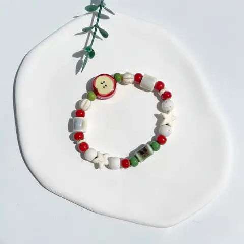 Retro imitation Apple Keramiska Pärlarmband Söt Färg Blandad Stjärna Damarmband Mode Design Smycken Trend Tillbehör 10 best sales finurliga smycken - №8