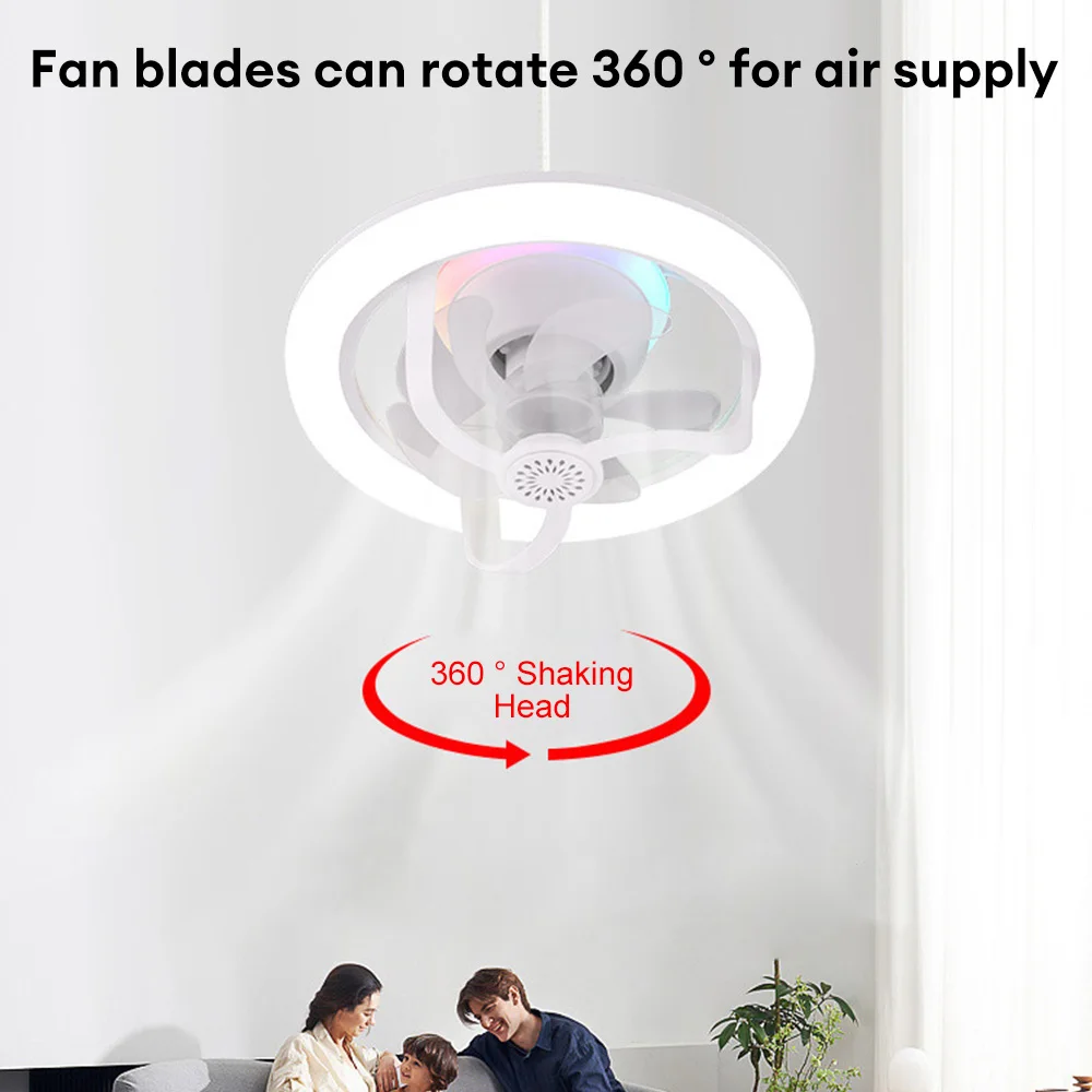 360° E27 Shaking Head Ceiling Fan Light With Remote Control 3-Gear Dimmable Home Living Room 3-Speed Adjustable Ceiling Fan Lamp