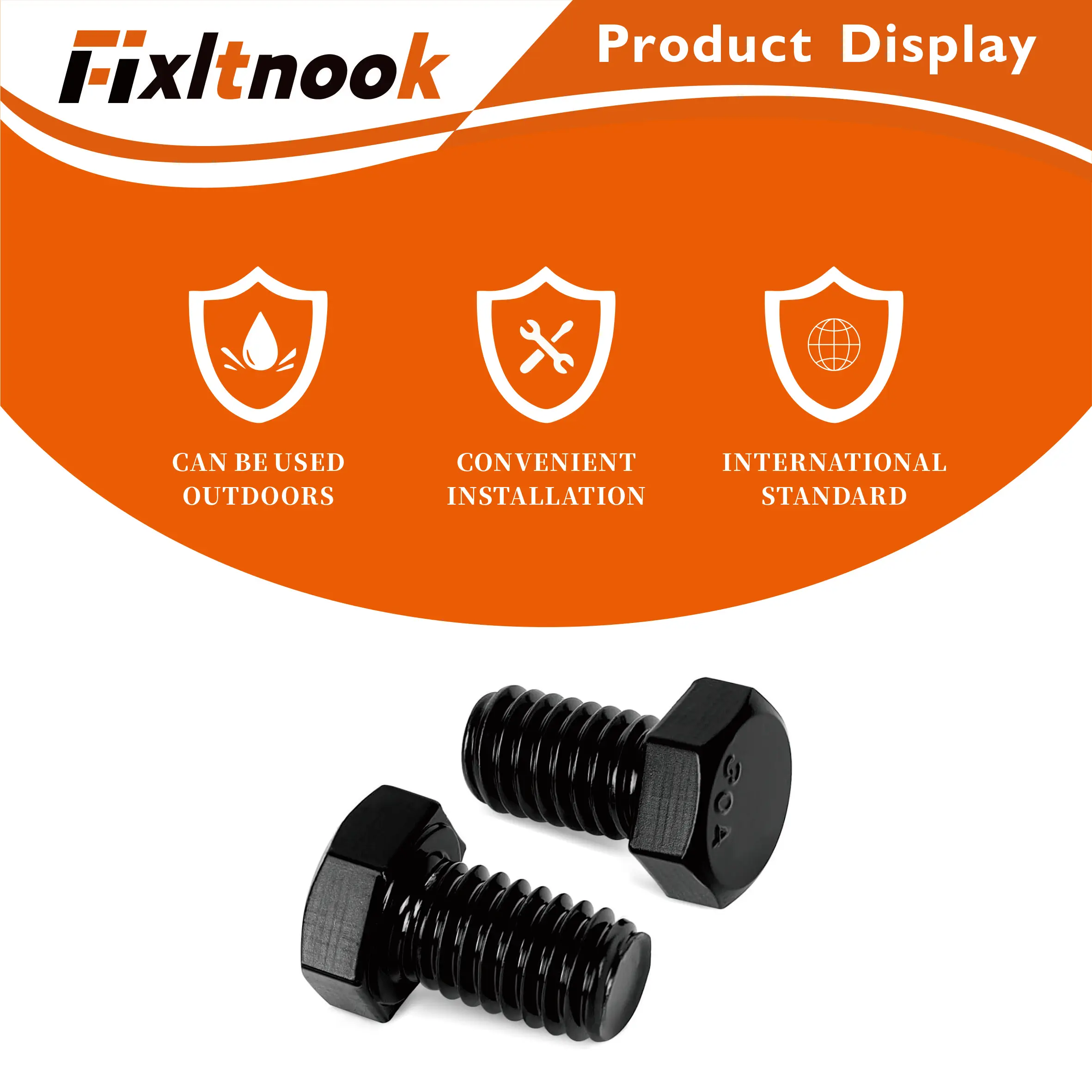 15 ชิ้น, สกรูหัวหกเหลี่ยม M10 X 30-50 มม., สกรูหัวหกเหลี่ยม, เหล็กอัลลอยด์เกรด 8.8, การชุบออกซิเดชันสีดำ, เกลียวเต็มแบบเมตริก