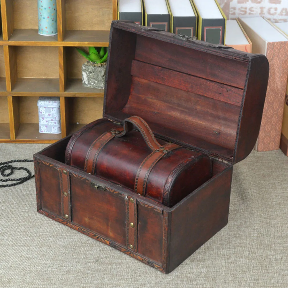 

2pcs Wooden Storage Box Retro Treasure Chest Eco friendly Wooden Storage Case Home Decor Office Accessory Gift Idea
