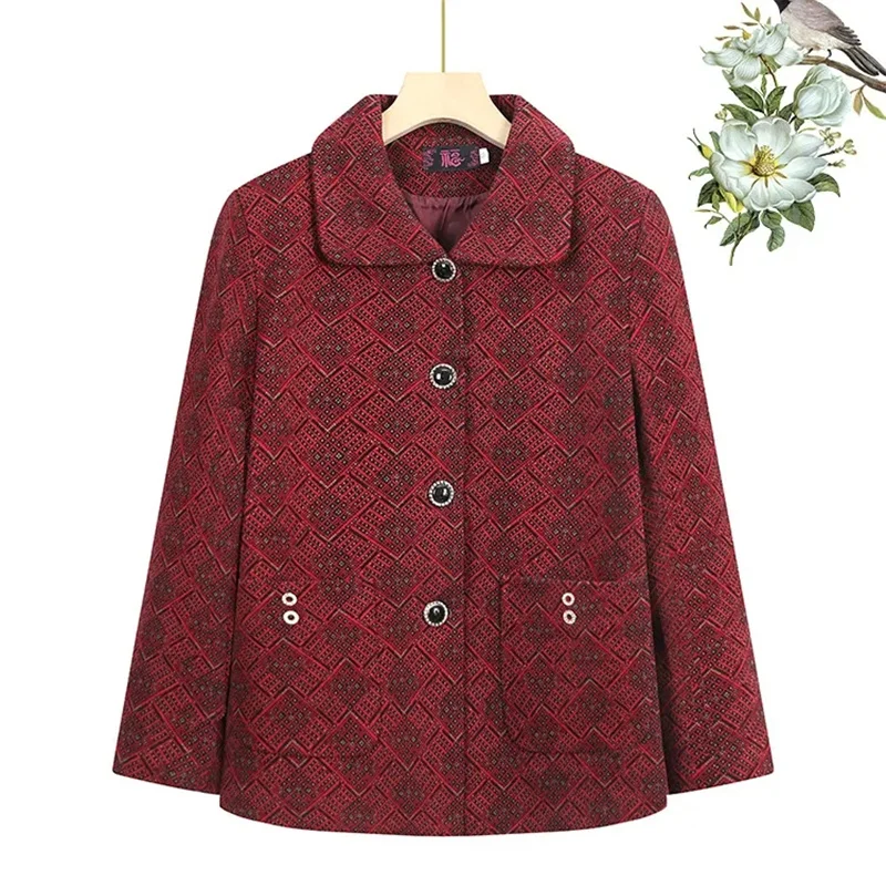 

Grandma's Short Cardigan Woolen Jacket Spring Autumn Casual Loose Outwear Middle Aged Elderly Mother Large Size Thin Wool Coat