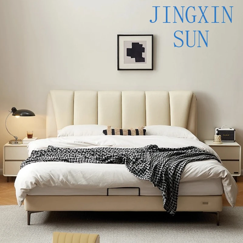 Cream Organ Keys Soft Bag Leather Bed Full Bed With Mattress Double Bed 150x200cm 180x200cm Beds King Sizes Frame Twin Bedroom