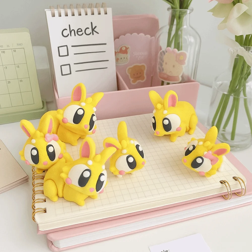 Pink/Yellow Color 3D Printing Cow Model Cute Style Handicraft 3D Printing Rabbit Figure Simulation Figure Bow