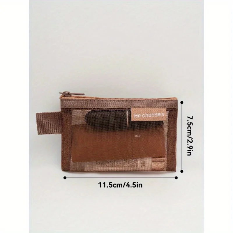 1pc スクエアメッシュポータブル小型収納バッグ、ジッパー付き、化粧品収納バッグ、ポケットを清潔で整頓した状態に保ちます。