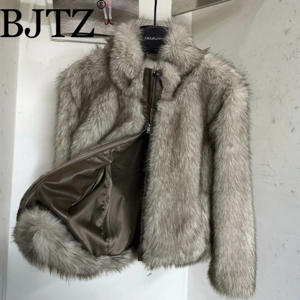 

BJTZ Fall Winter 2025 Women's Faux Fur Zip Jacket, Luxury High Quality Comfortable Elegant Minimalist Casual Chic Outerwear