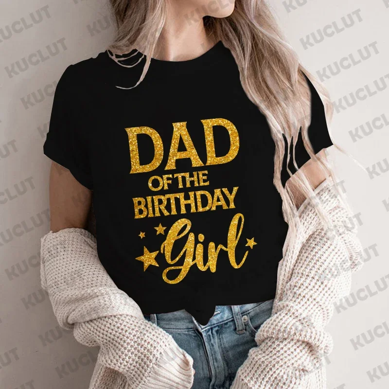 Dad Mom of The Birthday Girl Party T-shirt Family Matching Outfit Streetwear Short Sleeve Tees Fashion Graphic Y2k Unisex Tops