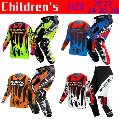 Imagen 2 del producto Camiseta y pantalones de Motocross, ropa para niños, niño grande, niña, traje de carreras de motos, conjunto de equipo, traje de carreras, motocicleta juvenil mx