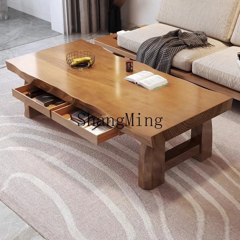 

FG solid wood coffee table dining table household log small apartment large board tea table