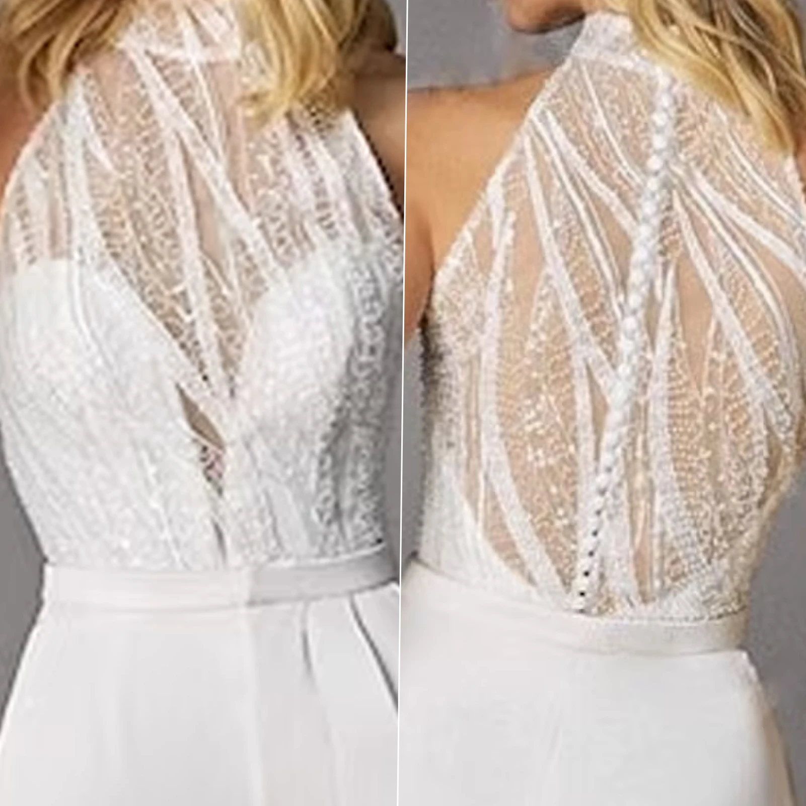 Beautiful Lace Jumpsuit Wedding Dresses 2023 Boho Sleeveless Halter Pants Suit Custom Bridal Gown Button Vestido De Novia