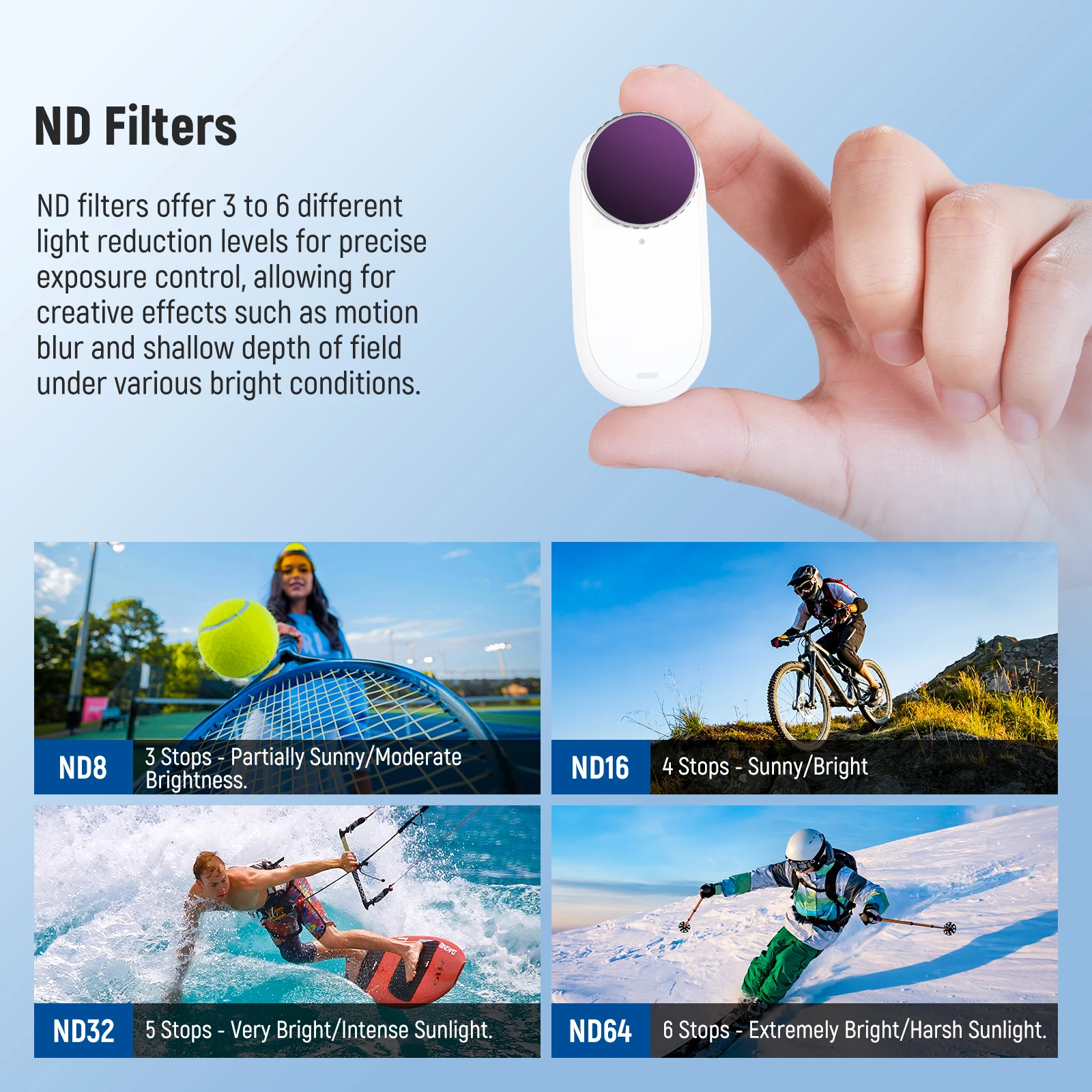 NEEWER ND Filter Kit Compatible with Insta360 GO 3S, UV+CPL+ND8+ND16+ND32+ND64 Filters, Action Camera Accessories