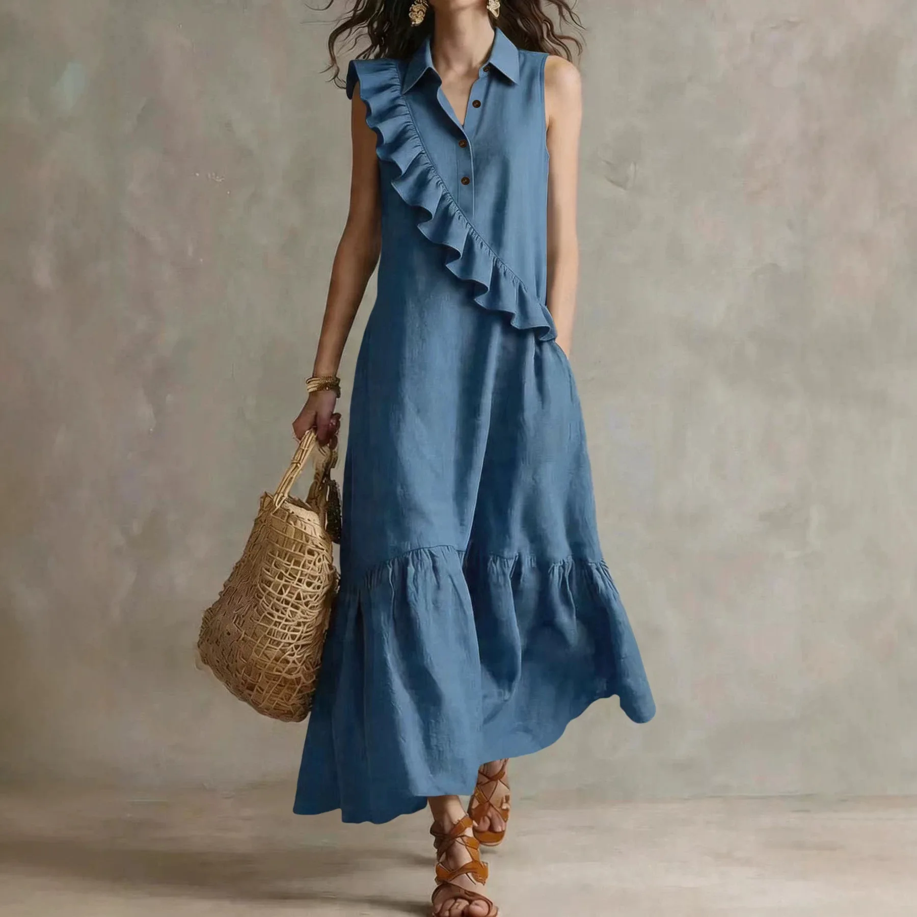 

Retro Sleeveless Blazer Collar Dress, Elegant Office Style