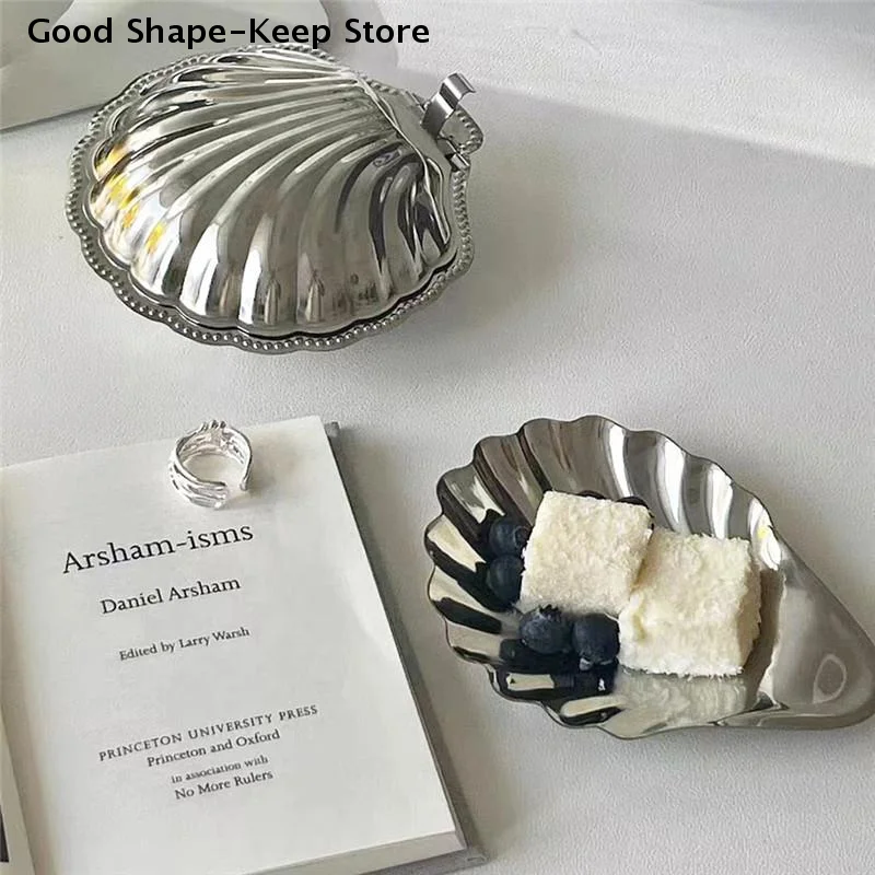 Stainless Steel Plate Shell Shaped Dish Metal Tray Soap Box Metal Cheese Dessert Dish Plate Jewelry Storage Table Decoration