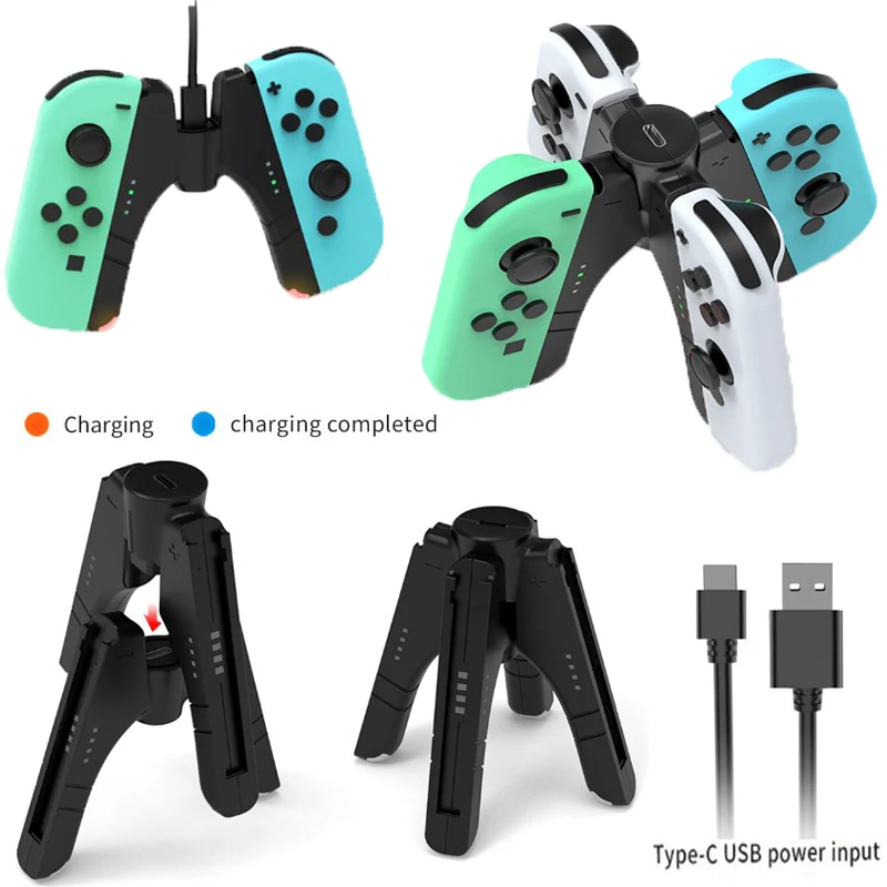 DOBE 4 في 1 قبضة شاحن Joy con للتبديل/شاحن تحكم OLED مؤشر LED Joycon مقبض جهاز شحن محطة التبديل #4