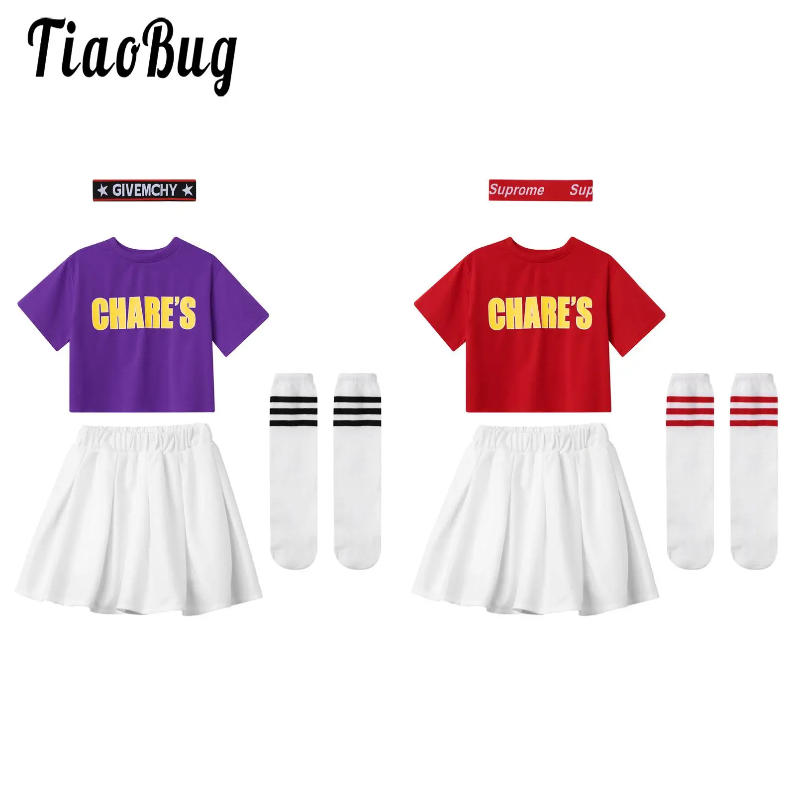 

4Pcs Big Girls Cheerleader Outfit Hip Hop Jazz Dance Cheerleading Costume for Halloween Sport Games Performance Suit 3-18 Years