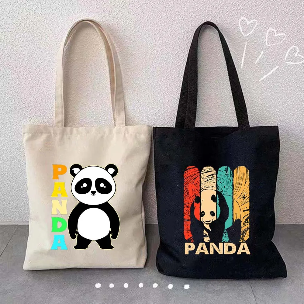 Colorful Panda Face Cute Family Pocket Baby Bamboo Bear Heartbeat Sunglasses Canvas Shoulder Tote Bag Shopper Cotton Eco Handbag