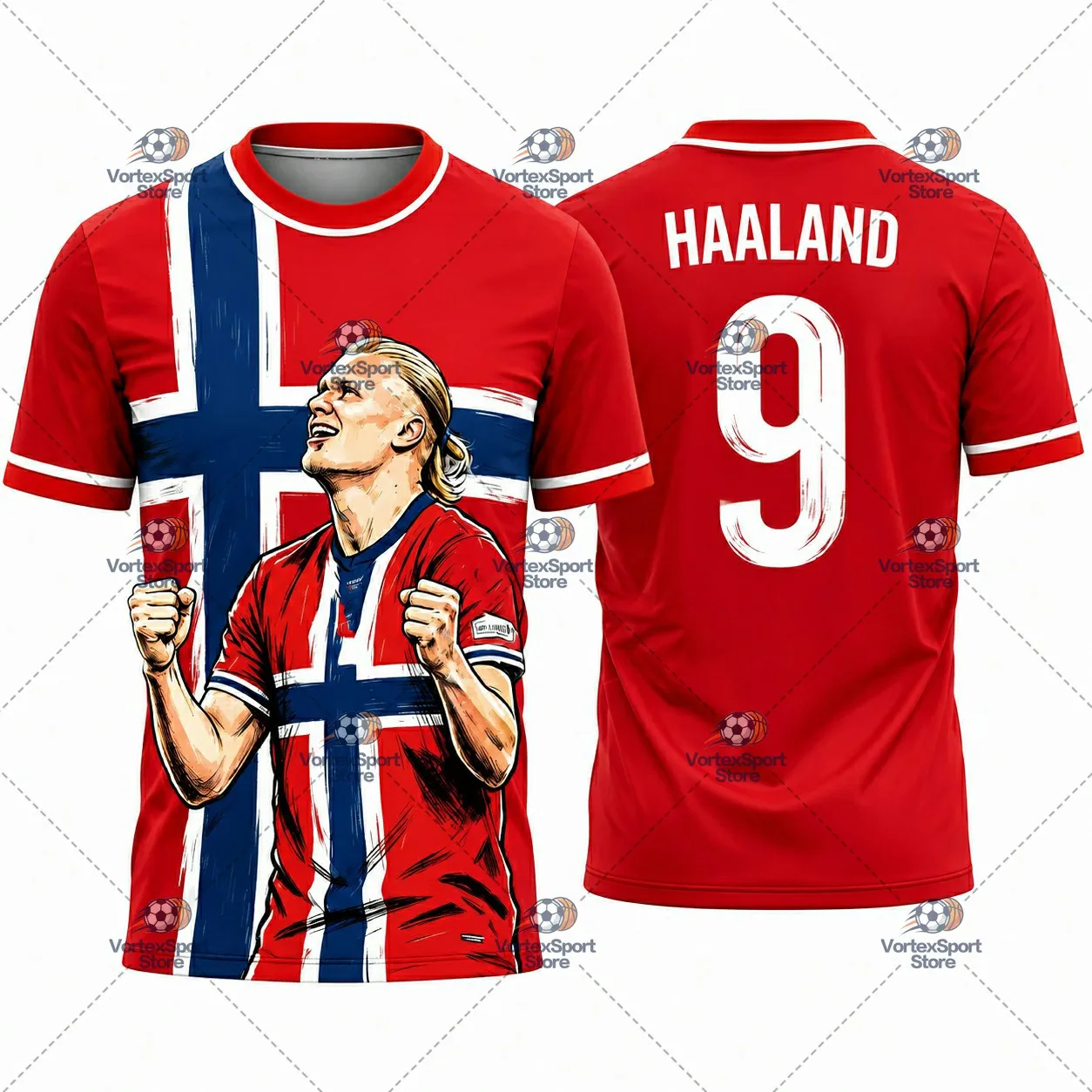 Explosions Kinder- und Herren-Fußballtrikot Haaland Nr. 9, Schnelltrocknend, Alle Größen, Kurzarm, O-Ausschnitt, Norwegen Fußballfan-Trikot – Detail 4