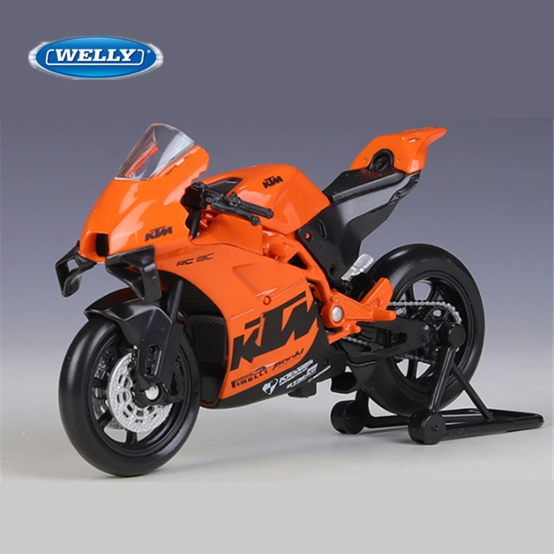 Welly 1:18 KTM RC 8C Alloy Racing Motorcycle Model Diecasts Metal Cross-country Street Sports Motorcycle Model Childrens Toy Gif