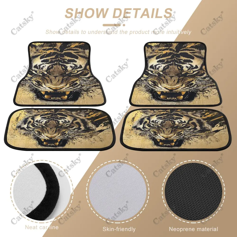 Angry Tiger with Open Teeth Car Floor Mats 4piece Front Rear Carpet Stain-resistant Complete Set Suitable for SUV Truck Interior