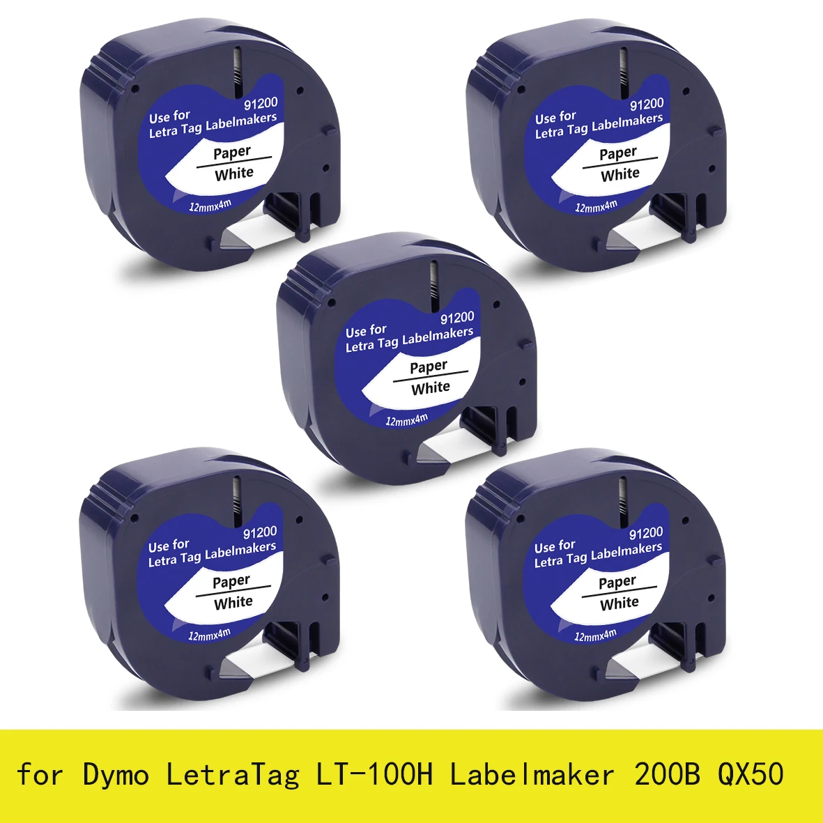 5PC 91201 12mm LT Tape Compatible for Dymo Letratag Label Tape 12267 91200 91208 for DYMO LT100H LT100T QX-50 Label Printer