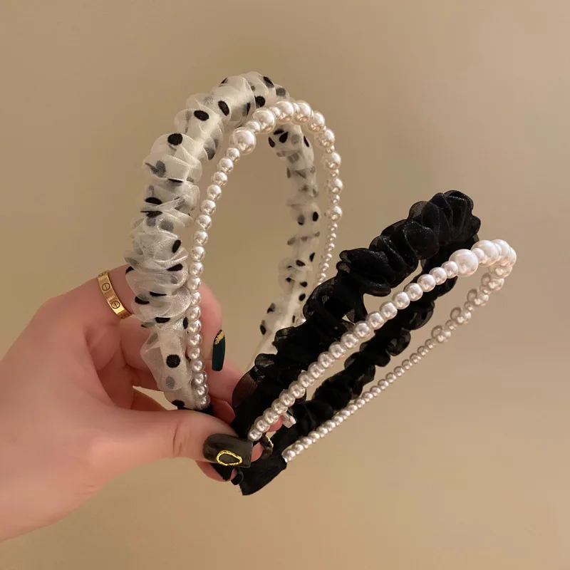 Polka dot pearl double layer hairpin headband for women eadband Girls Kwali Bands Hairband HoopHoliday Party Hair Accessories