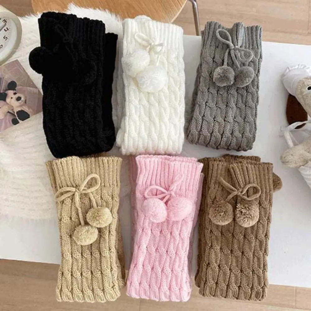 Kawaii Korean Style Children's Leg Warmers Balletcore JK Knitted Leg Cover Long Stockings Woolen Plush Ball Leg Socks Girls