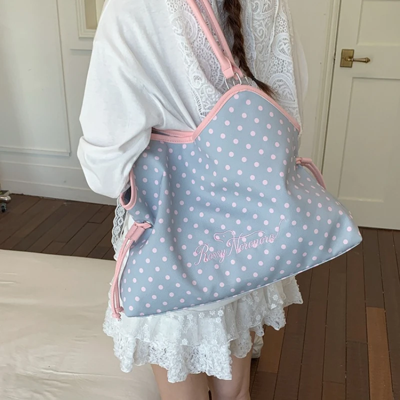 

New Polka Dot Tote Bags for Women Large Capacity Canvas Fashion Shoulder Handbag Minimalist Casual Daily Underarm Bags