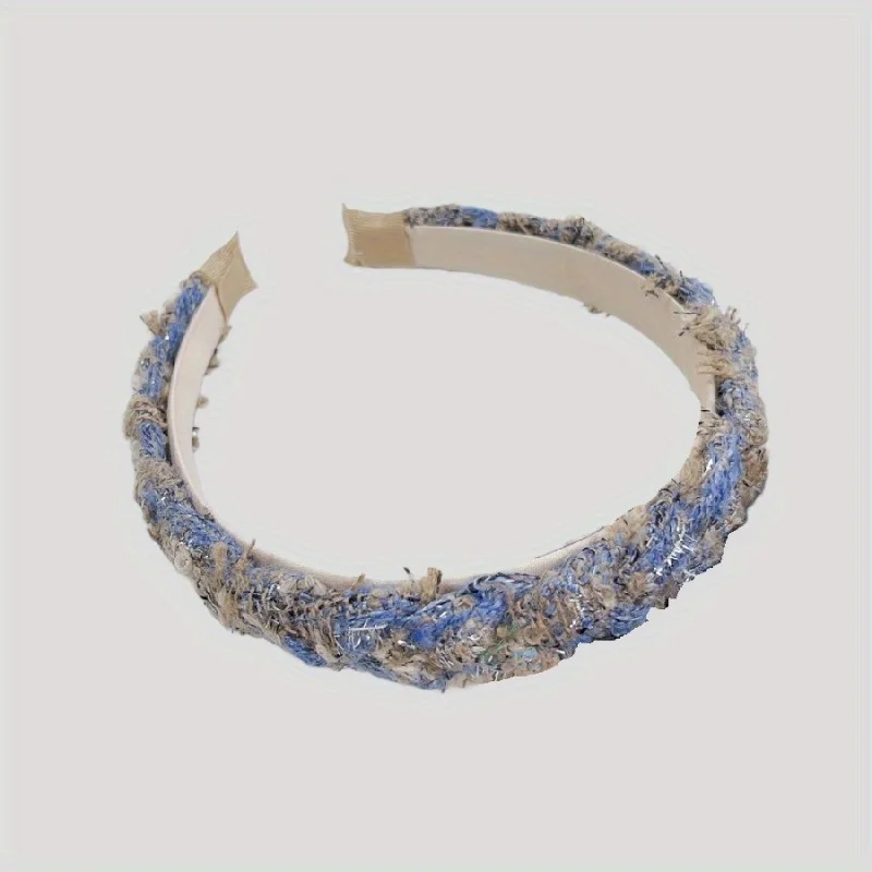 

Hoop for Women Daily Boho Chic Style French Tweed Headband with Braided Cross Design High Crown Lifting Vintage Hair