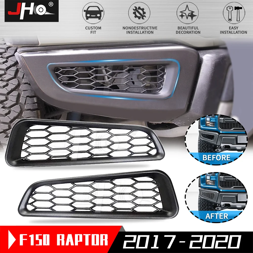 

JHO Black Front Bumper Fog Lamp Overlay Fog Light Cover Trim for Ford F150 Raptor 2017-2020 2019 2018 Gen 2 Car Accessories