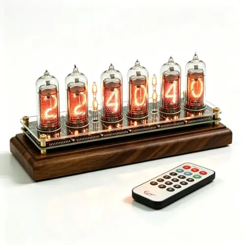 IN-14 Nixie Tube Clock, Retro Cyberpunk Industrial Digital Desk Clock with Type-C Port, Full Functions Alarm