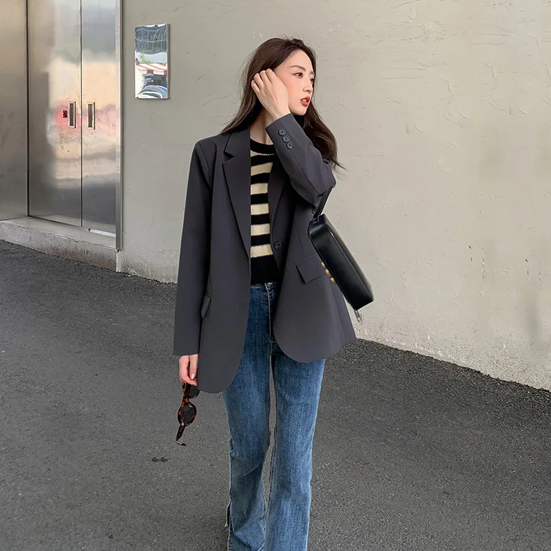 EAEOVNI Autunno Office Lady Blazer Cappotto Donna Indietro Split Design Tinta unita Giacca a maniche lunghe Moda 2025 Nuovi vestiti