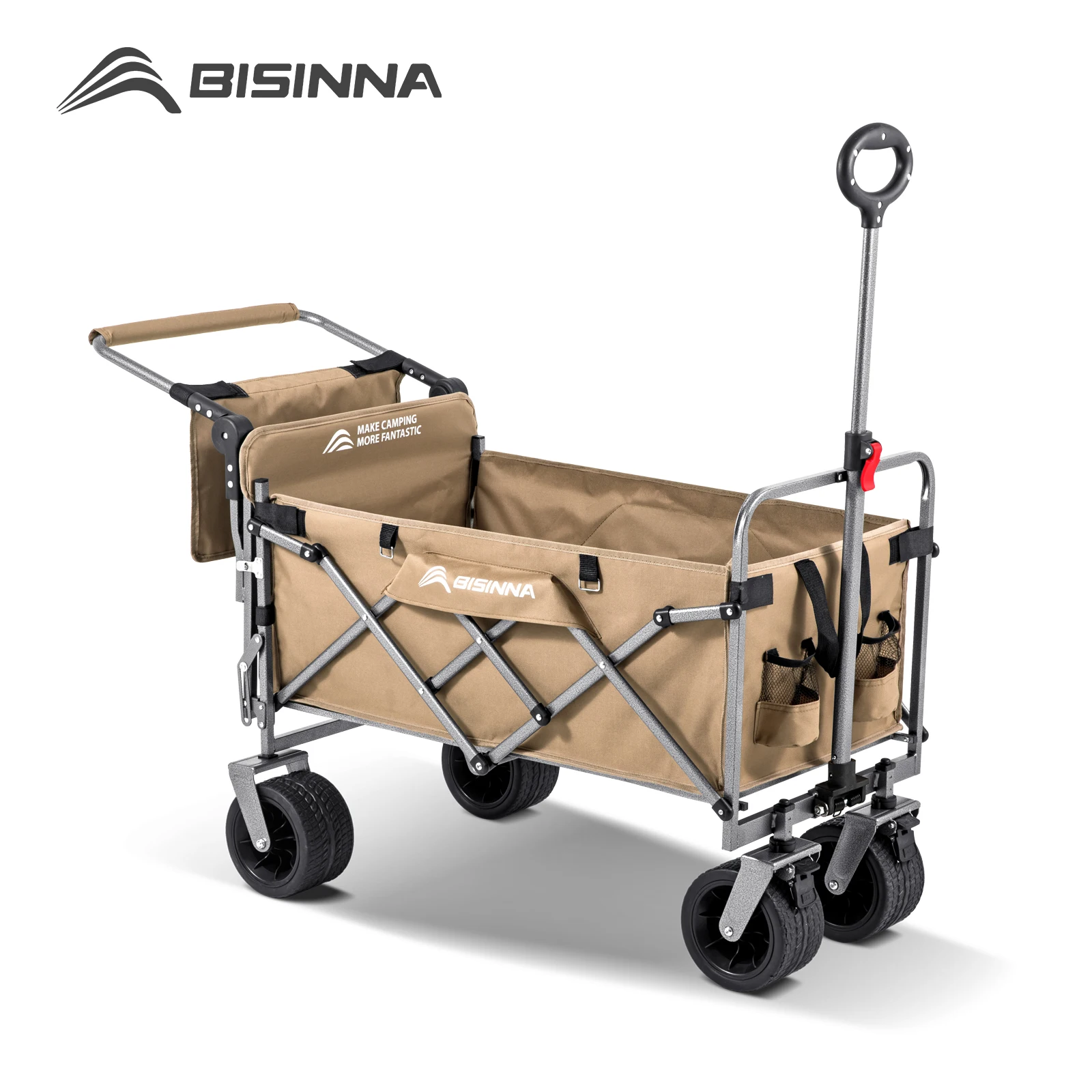 【セール中】BISINNA キャンプワゴンカート折りたたみユーティリティヘビーデューティ大容量トロリーアウトドアショッピングピクニック折りたたみハンドトラック