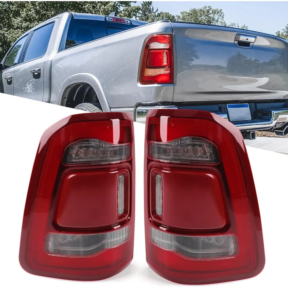 Tail Light Assembly Compatible with Dodge 1500 Taillight Without Blind Spot Type & Red Lens Chrome Interior Left Right Side