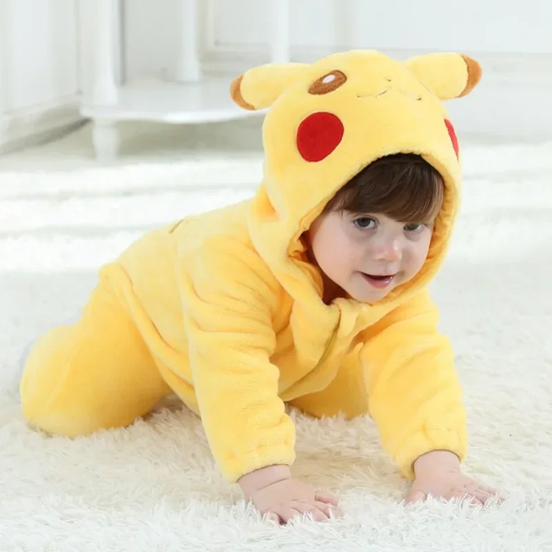 Snorlax Pikachu Cosplay Costume Kawaii Baby Romper Pajamas Newborn Baby Clothes Toddler Rompers Onesie Winter Sleepwear