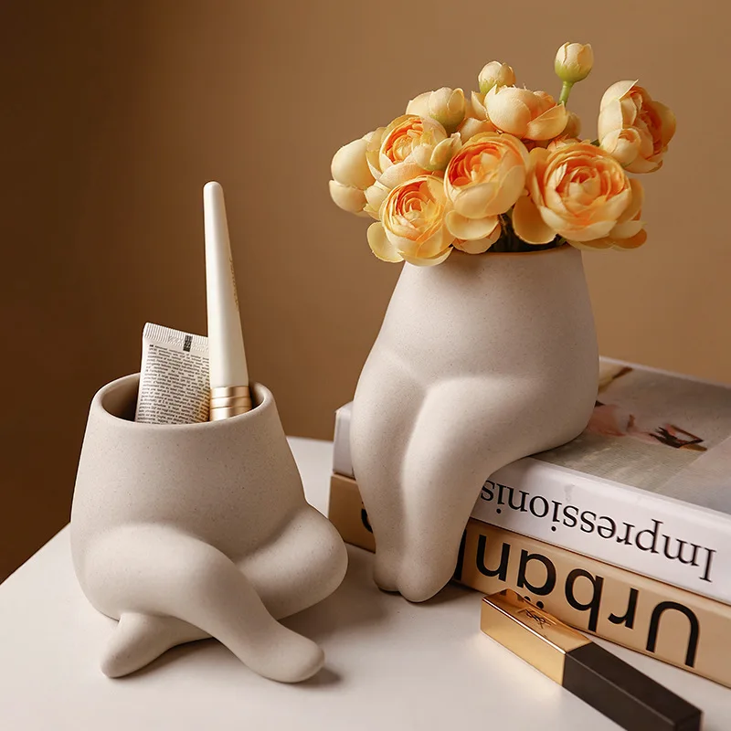 Ins Wind Body Sculpting Art Vase Nordic Home Decoration Plain Embryo Ceramic Flower Ware