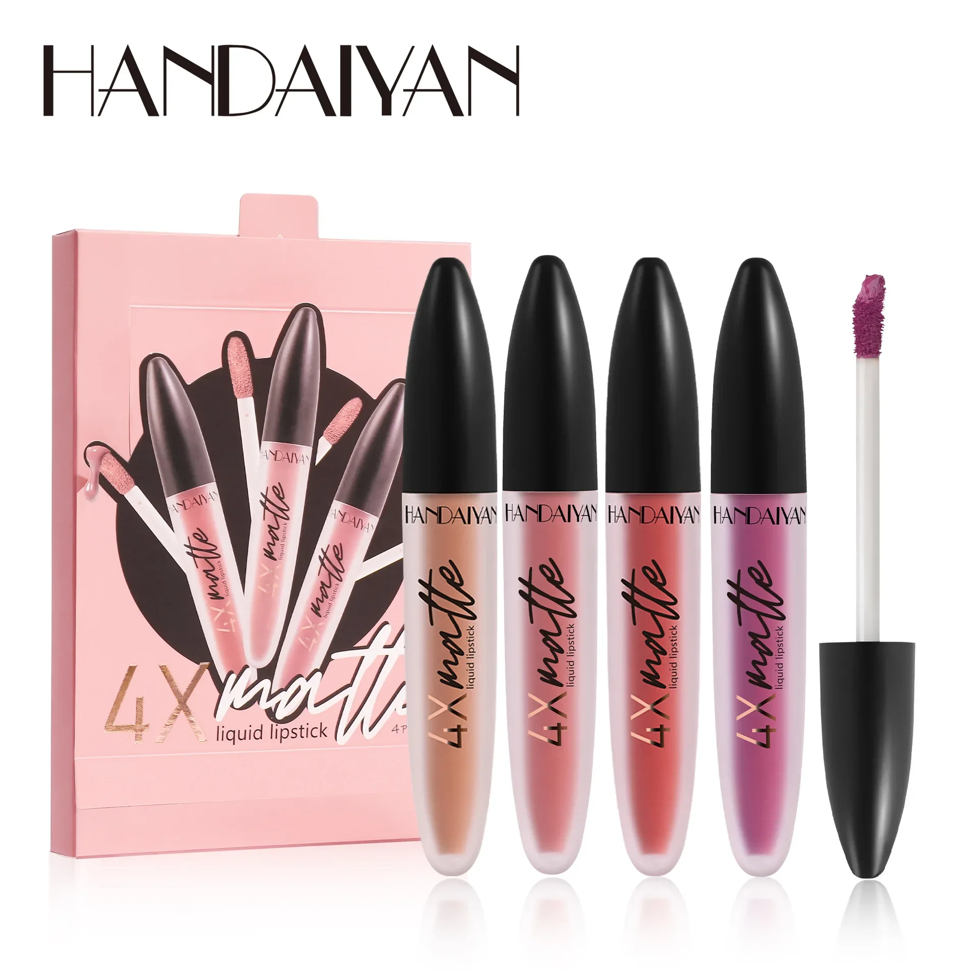 Best Price Handaiyan Quadruple Matte Lip Glaze Set Mist Lip Gloss Long-lasting Non-stick Lip Red