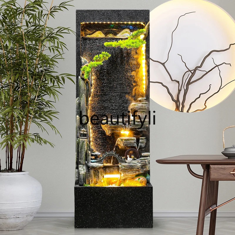 

Rockery water curtain wall, flowing water fountain ornament, screen partition living room, entrance water feature