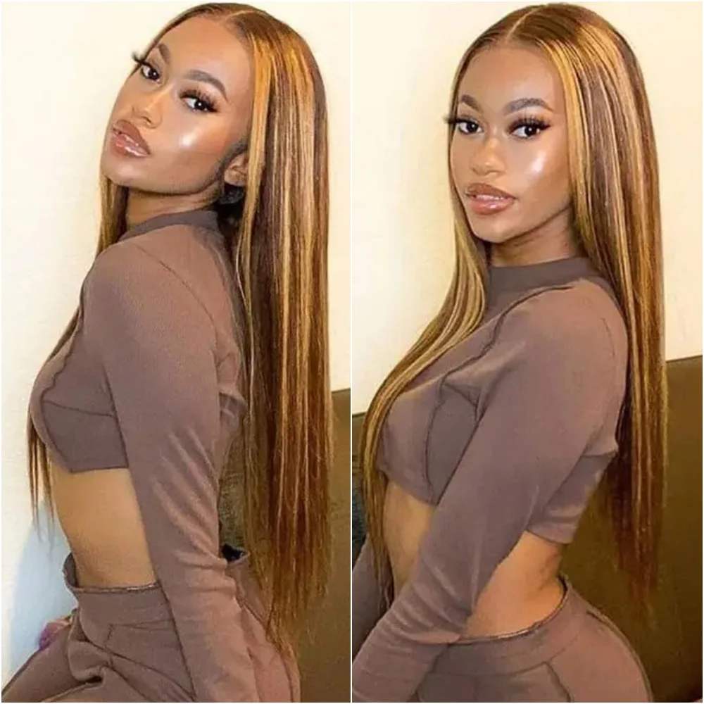 

34-дюймовый Highlight Ombre 13x6 HD Парик из натуральных волос на кружеве для женщин Прямые бразильские цветные парики 13x4 на кружеве спереди 200%