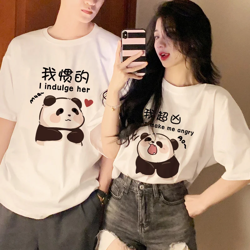 China Panda Bear Print Couple T Shirt Tee Blouse Men Women Cotton Oversized Short Sleeve Tshirt Top For Valentine's Day Clothes