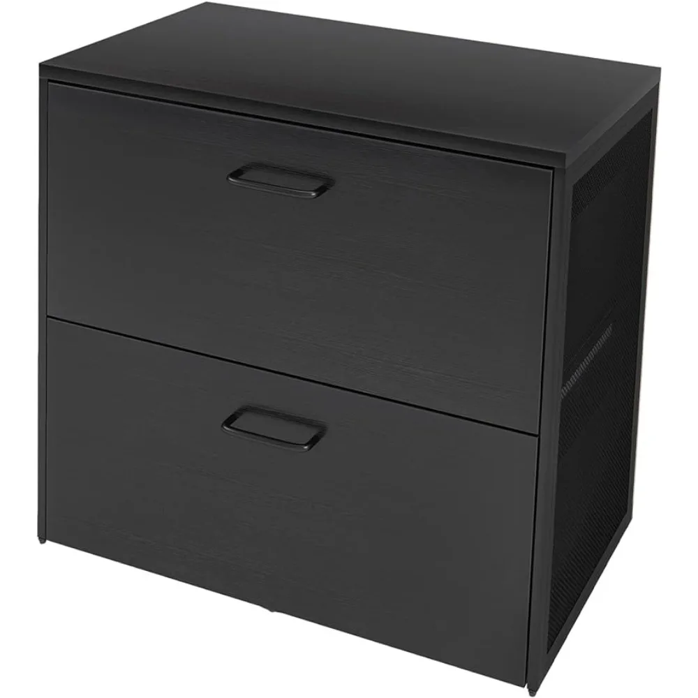 

2 Drawers Wood Lateral File Cabinet Close Concealed Slide (Black)Freight Free